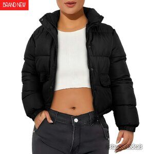 Women's Cropped Puffer Jacket Waterproof Quilted Winter Coat Medium